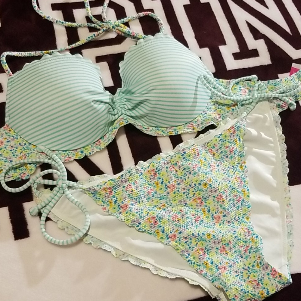 Victoria secret floral and stripe bikini set